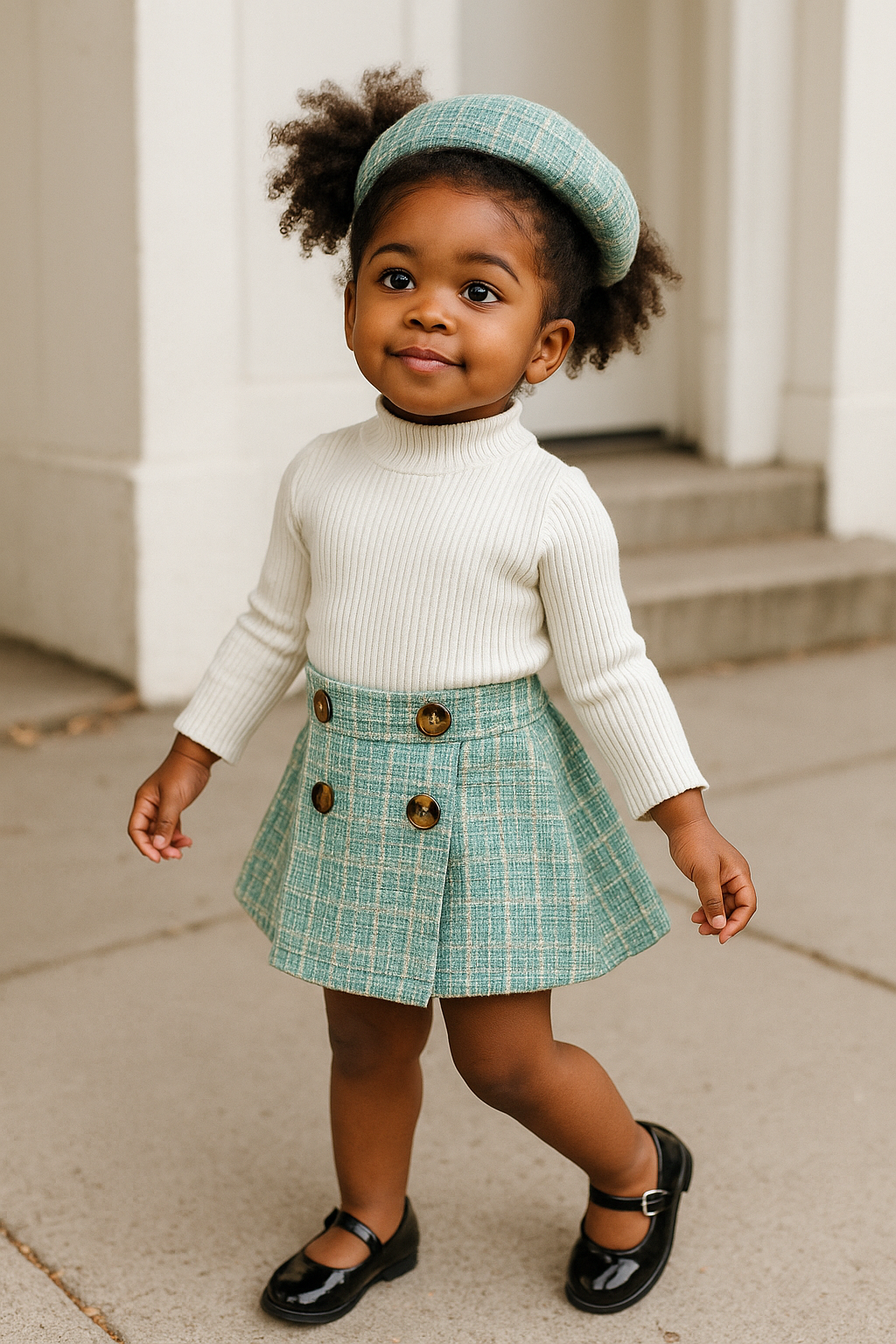 Chic Tweed Plaid Skirt Set with Beret