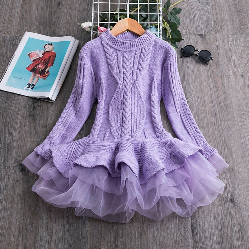 Twirl & Shine Winter Knit Tulle Dress – Girls’ Holiday Party Outfit