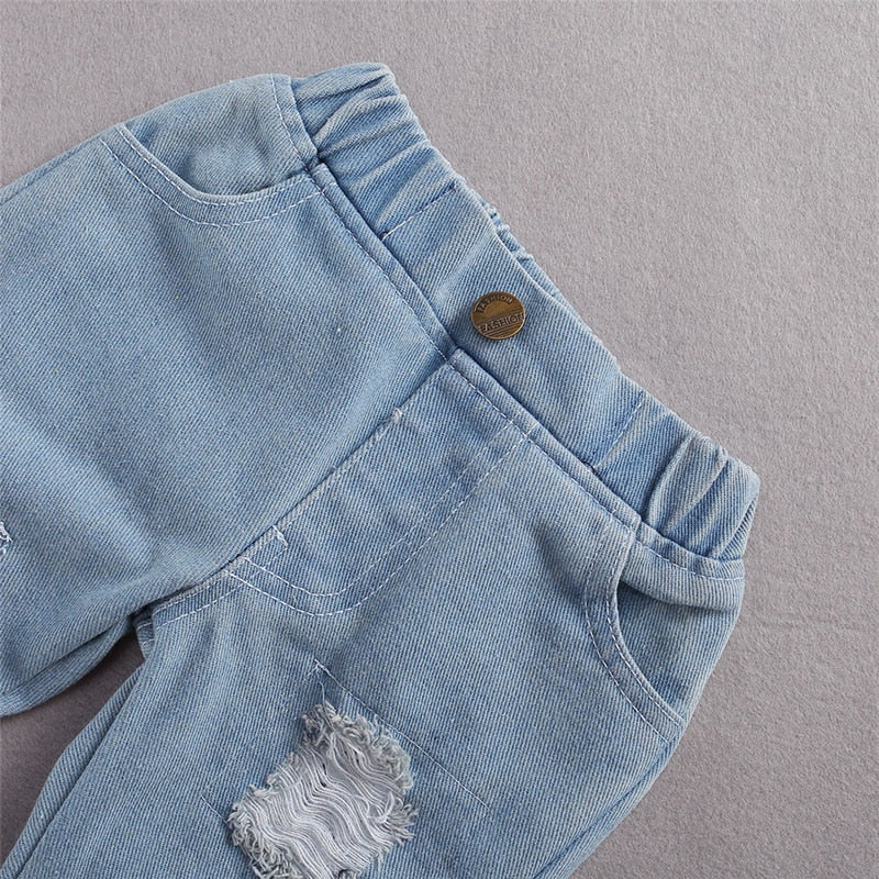 Lace & Distress Denim Set – Baby Girl Edition