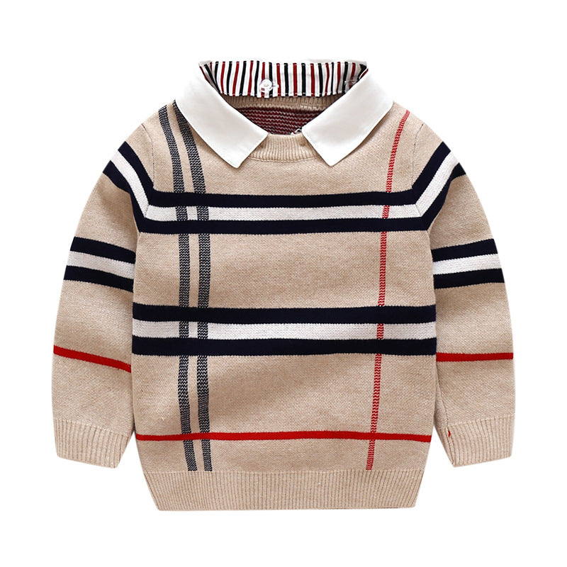 Plaid Two-Piece Layered Sweater Top | Mini Major Kids