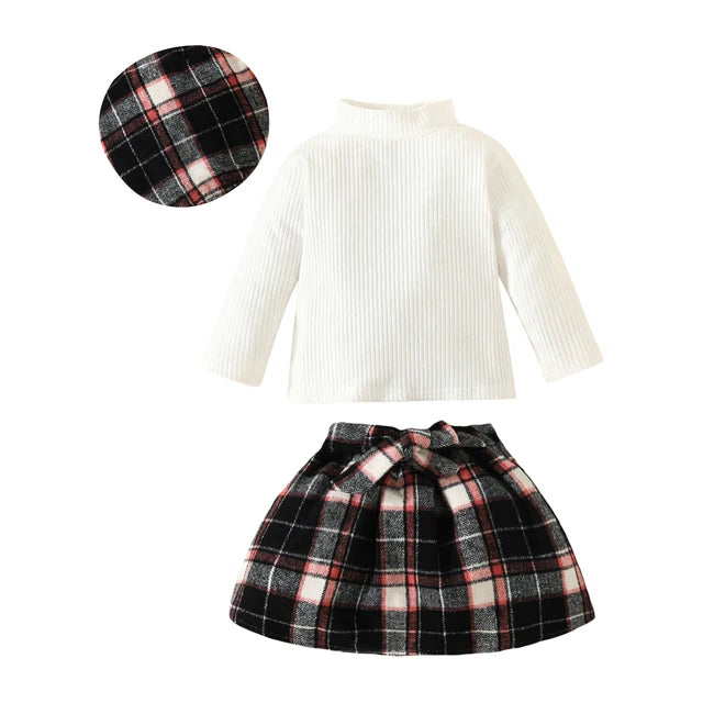 Chic Tweed Plaid Skirt Set with Beret