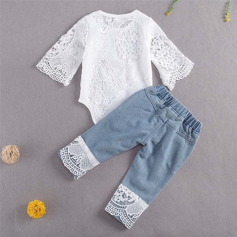 Lace & Distress Denim Set – Baby Girl Edition