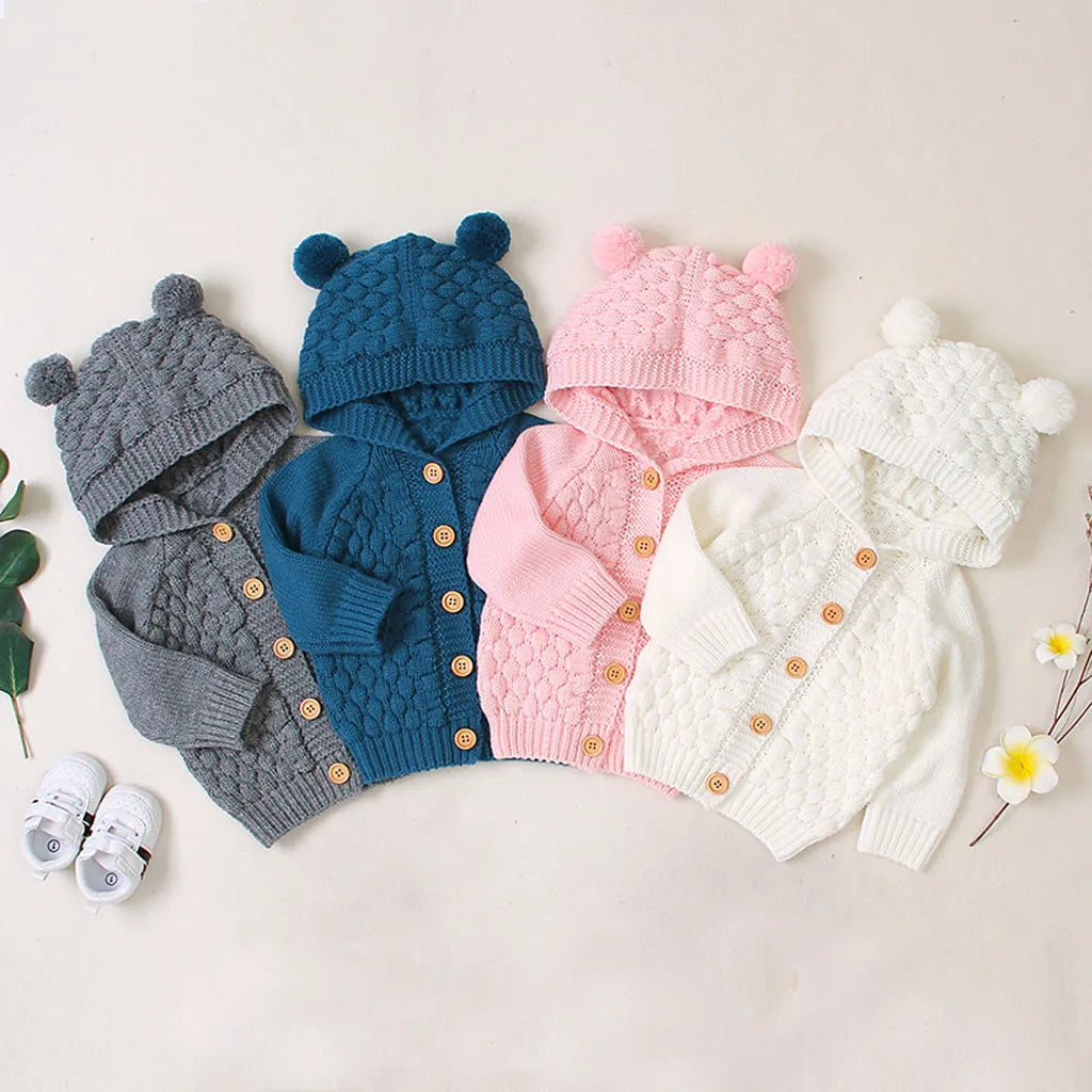 Fur Ball Knit Hooded Jacket