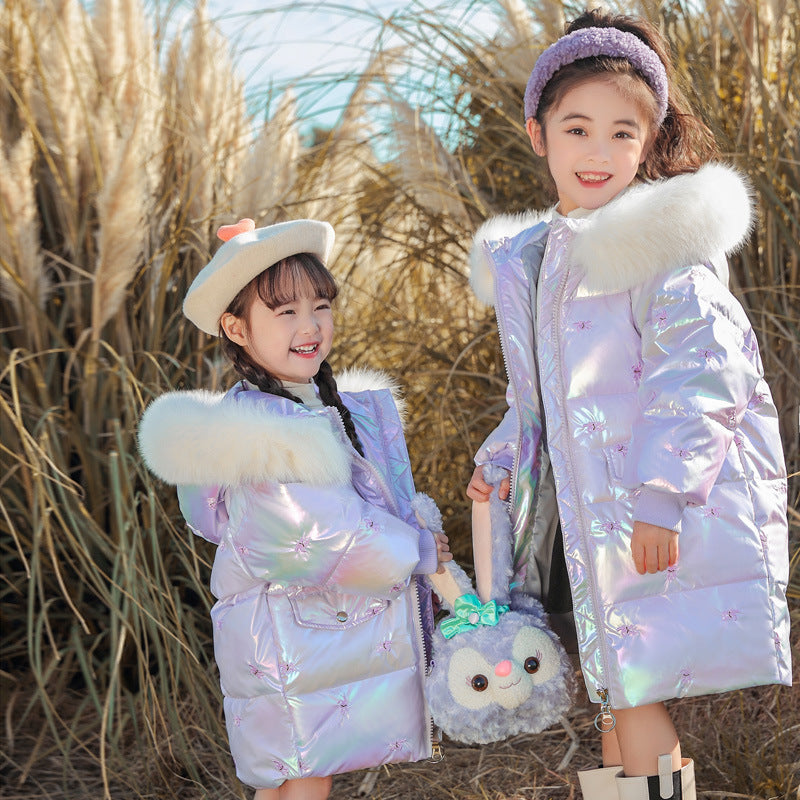2022 girls' down jacket children's mid-length new western style Girls' children's clothing winter thickened coat