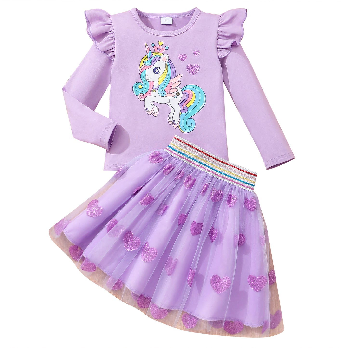 Unicorn Dreams Ruffle Top & Heart Tulle Skirt Set