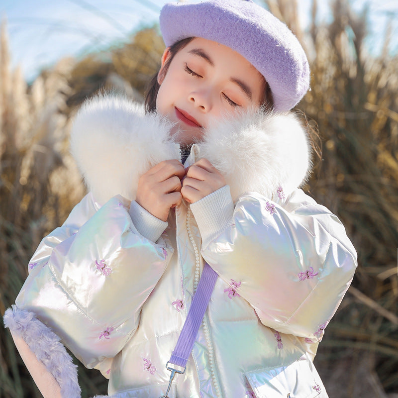 2022 girls' down jacket children's mid-length new western style Girls' children's clothing winter thickened coat