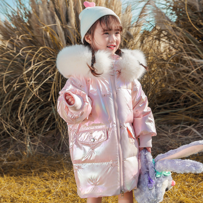 2022 girls' down jacket children's mid-length new western style Girls' children's clothing winter thickened coat