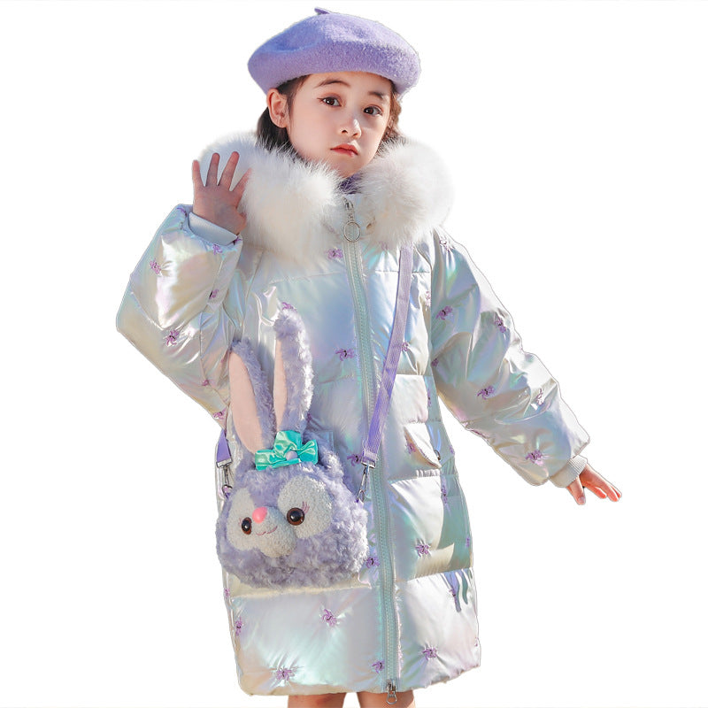 2022 girls' down jacket children's mid-length new western style Girls' children's clothing winter thickened coat