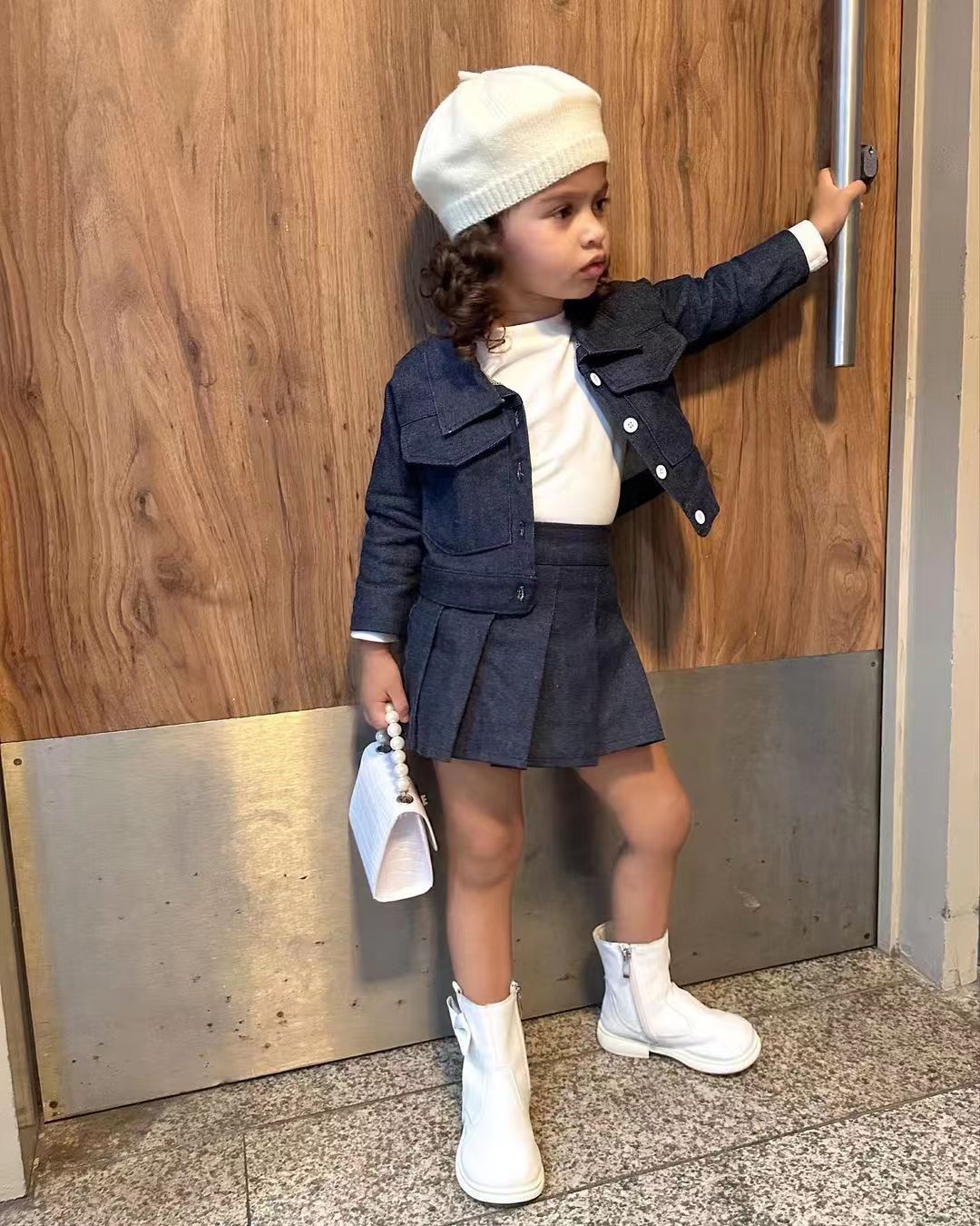 Chic Mini Trendsetter – Denim Jacket & Pleated Skirt Set