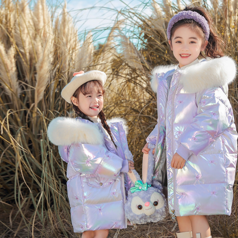 2022 girls' down jacket children's mid-length new western style Girls' children's clothing winter thickened coat