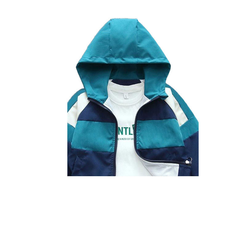 Kids Colorblock Windbreaker Jacket – Lightweight Hooded Coat with Pockets