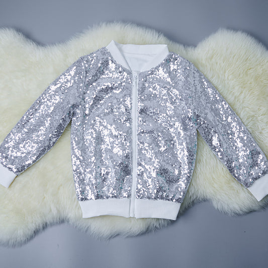 Girls Sequin Bomber Jacket – Sparkle Zip-Up