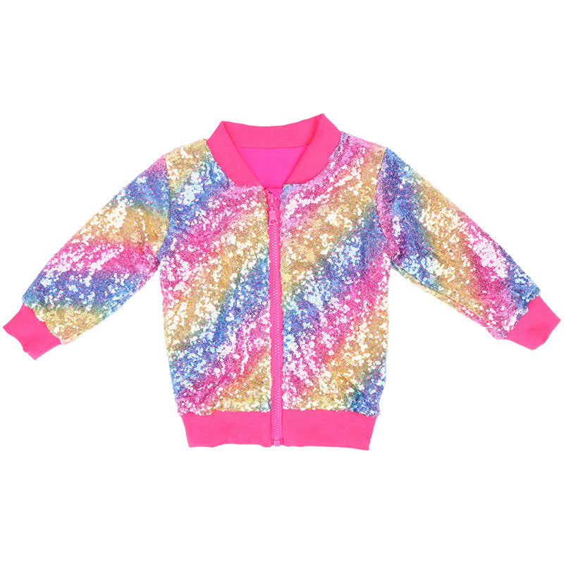 Girls Sequin Bomber Jacket – Sparkle Zip-Up