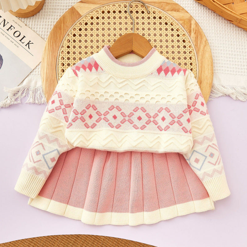 Cozy Knit Sweater & Pleated Skirt Set – Winter Wonderland Style