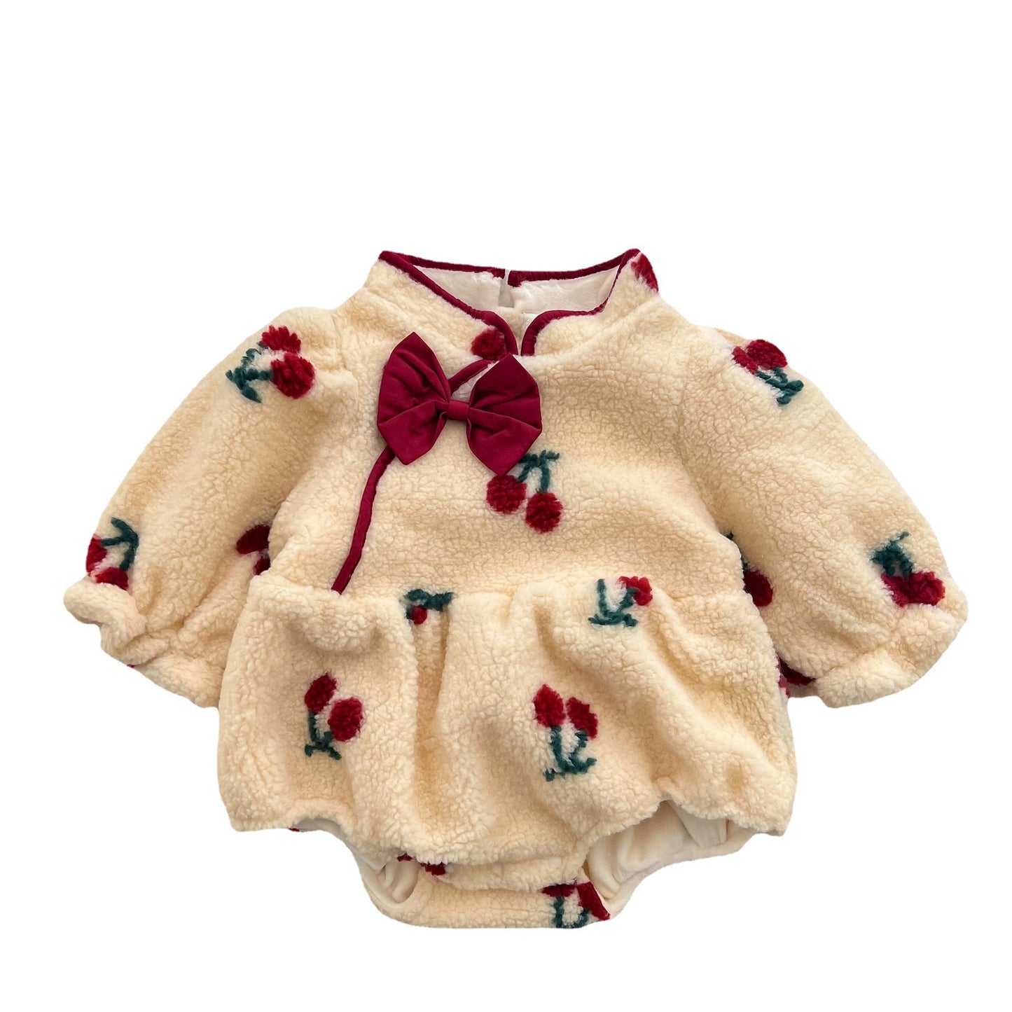 Cherry Puff Romper – Fleece Winter One-Piece