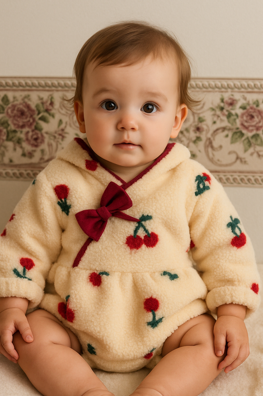 Cherry Puff Romper – Fleece Winter One-Piece