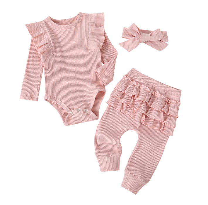 Ruffle Ribbed Lounge Set (3-Piece)