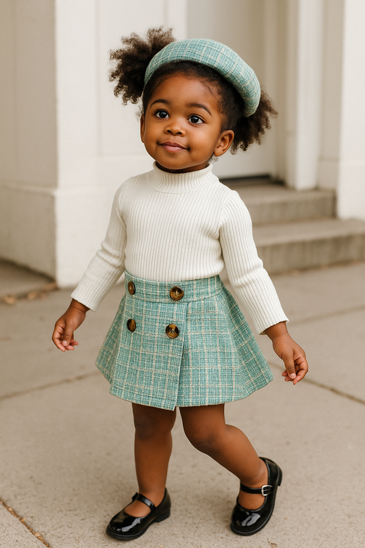 Chic Tweed Plaid Skirt Set with Beret