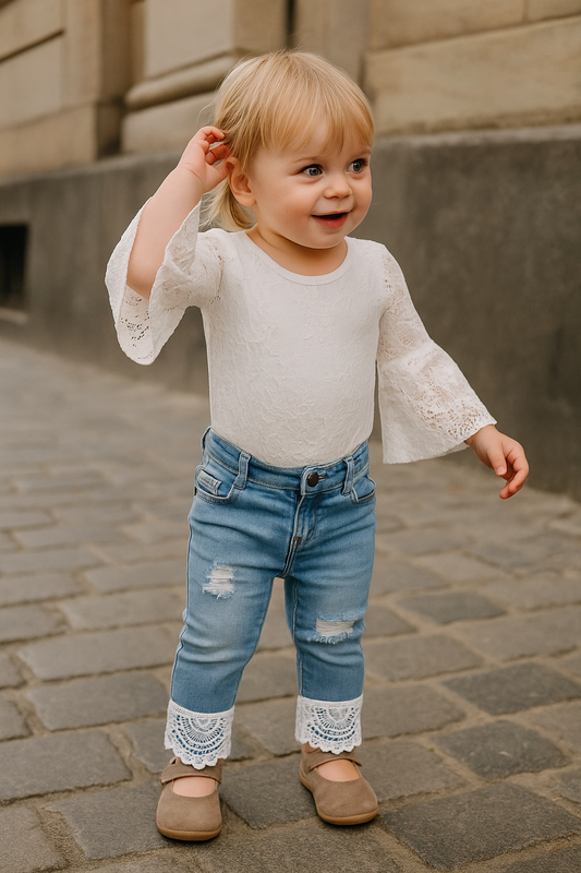 Lace & Distress Denim Set – Baby Girl Edition