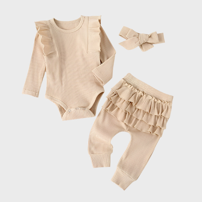 Ruffle Ribbed Lounge Set (3-Piece)