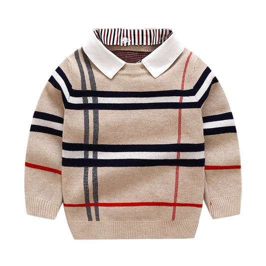 Plaid Two-Piece Layered Sweater Top | Mini Major Kids