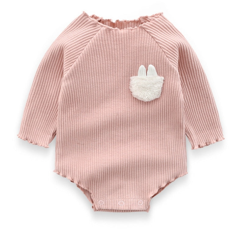 Bunny Snuggle Ribbed Romper – Soft Blush & Snow White