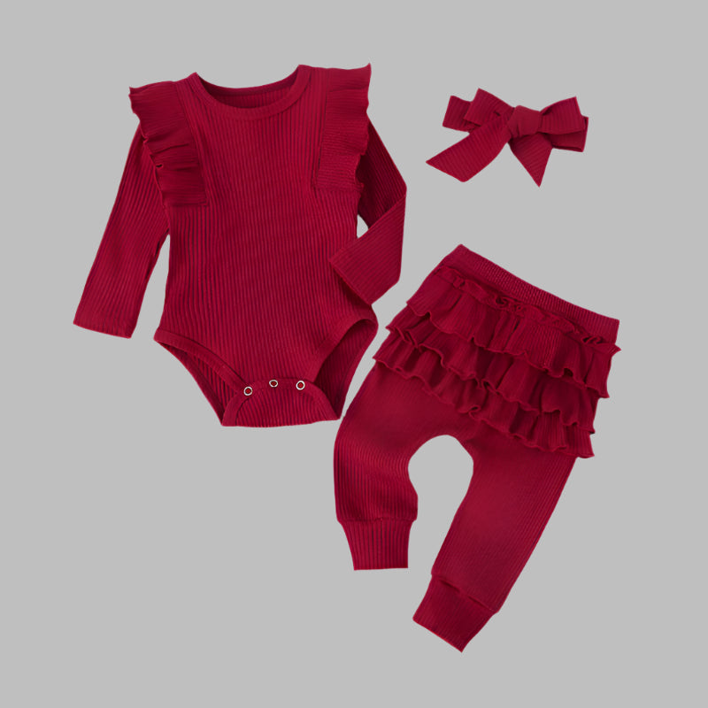 Ruffle Ribbed Lounge Set (3-Piece)