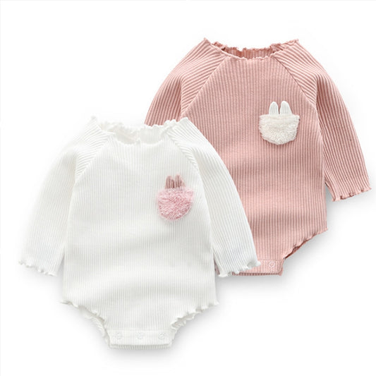 Bunny Snuggle Ribbed Romper – Soft Blush & Snow White