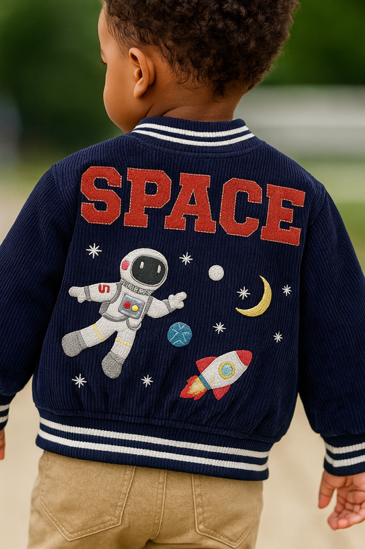 Space Explorer Kids Varsity Jacket – Toddler & Boys Corduroy Outerwear
