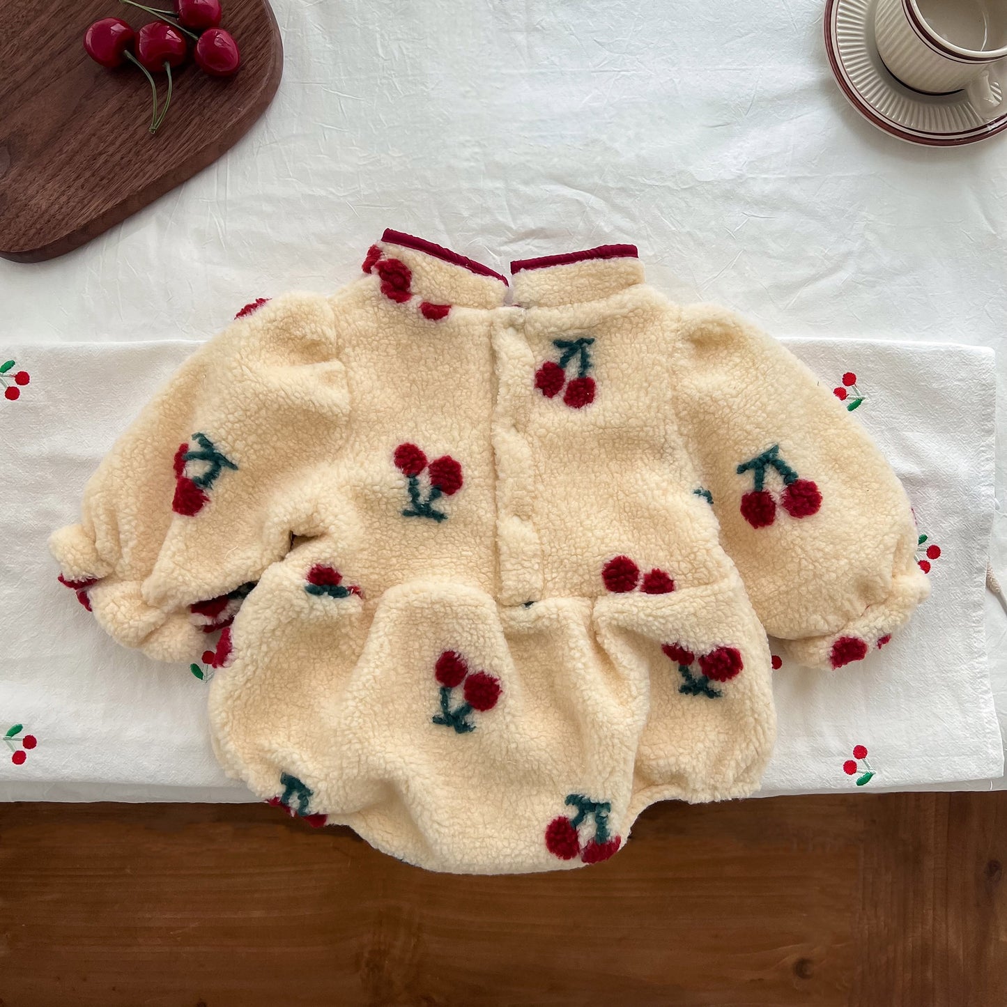 Cherry Puff Romper – Fleece Winter One-Piece