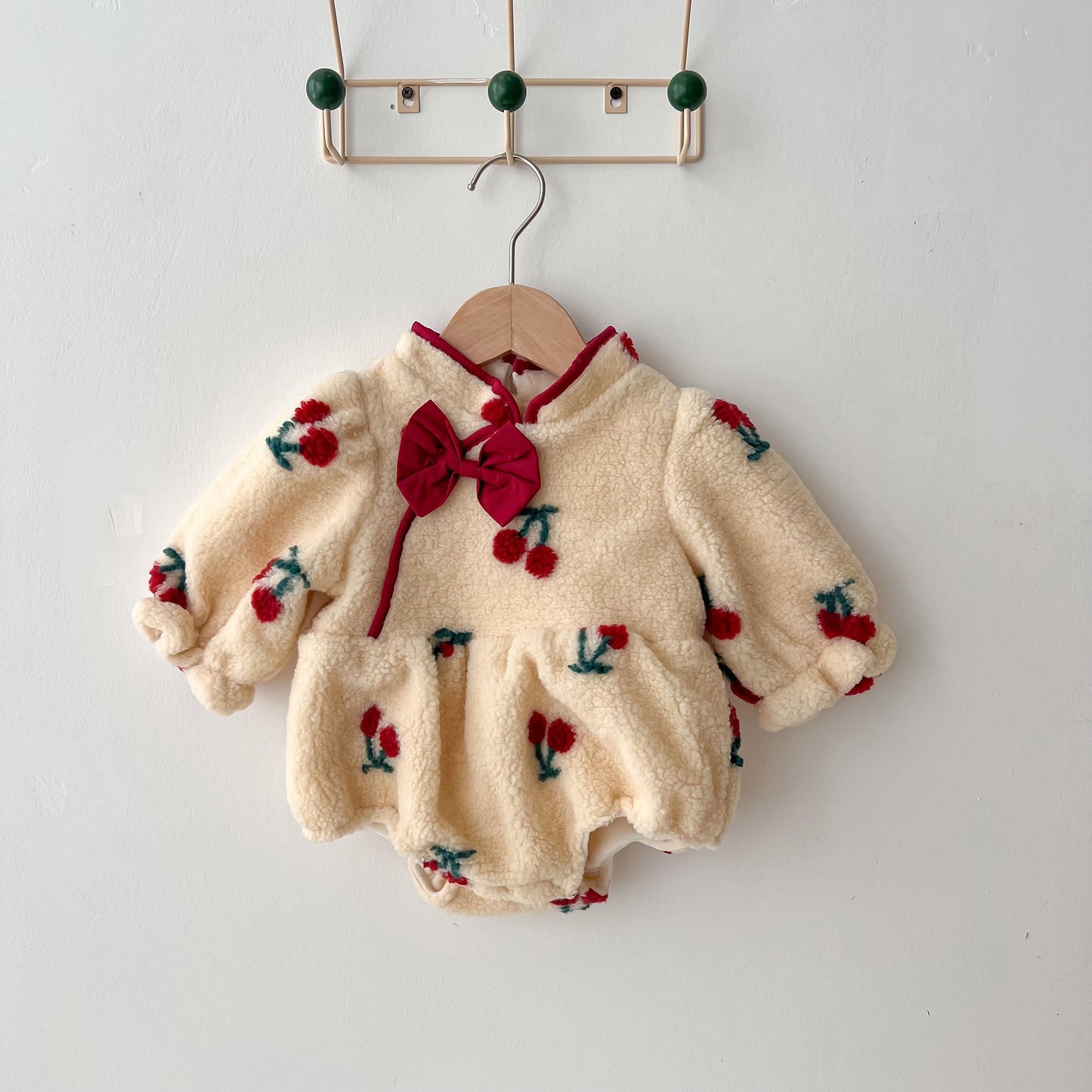 Cherry Puff Romper – Fleece Winter One-Piece