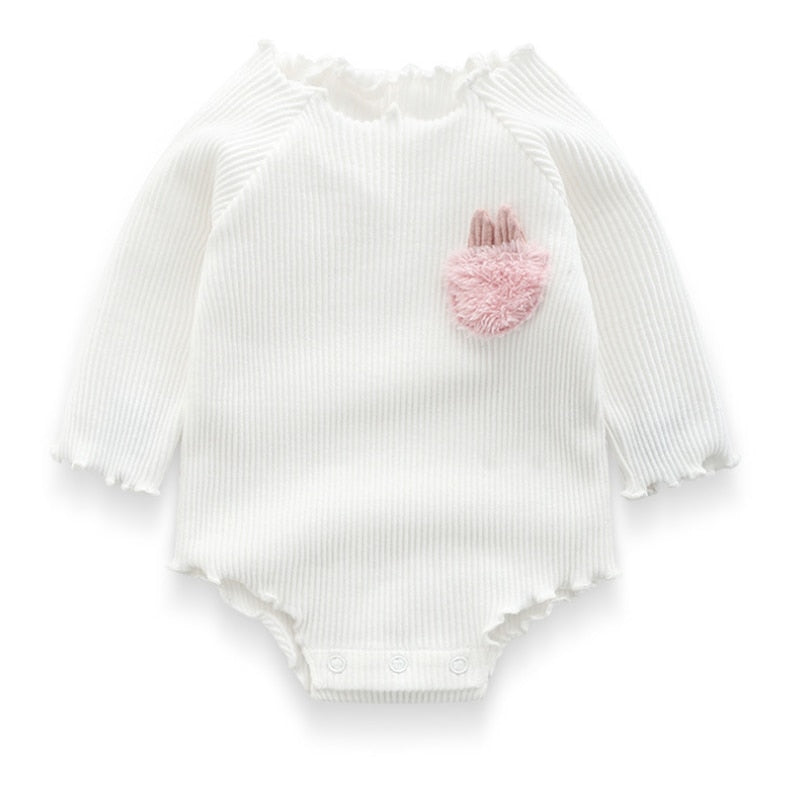 Bunny Snuggle Ribbed Romper – Soft Blush & Snow White