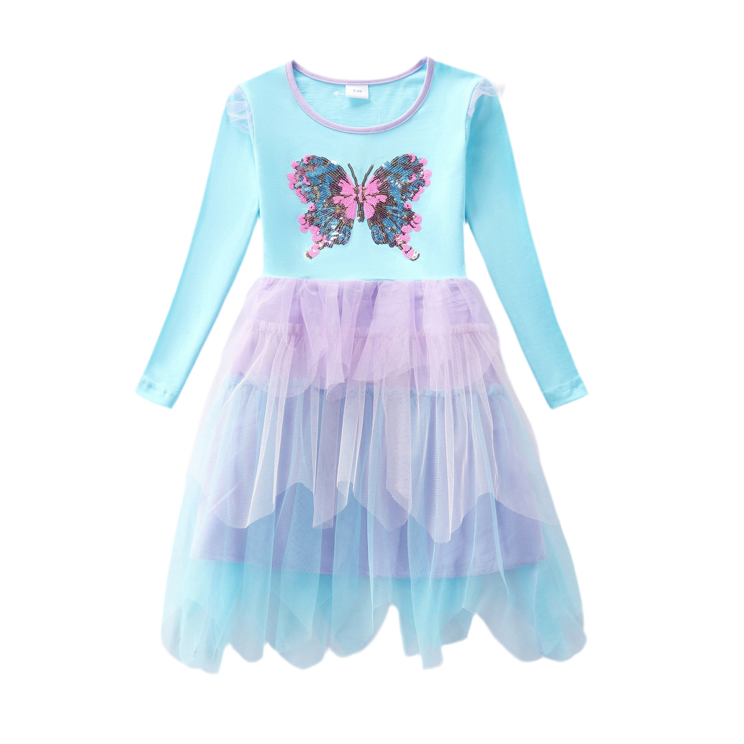 Butterfly Sparkle Tulle Dress – Long Sleeve Princess Party Dress for Girls