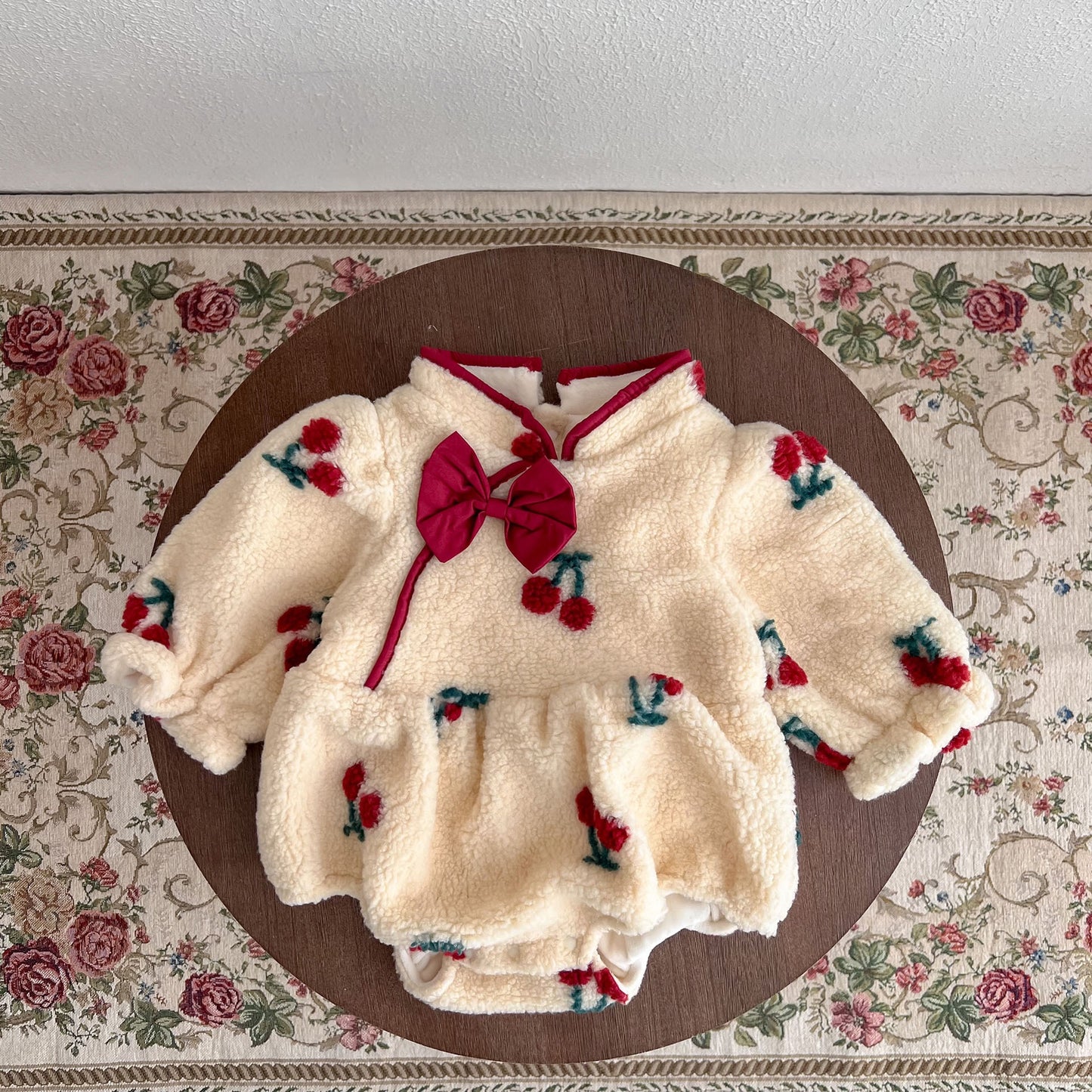 Cherry Puff Romper – Fleece Winter One-Piece