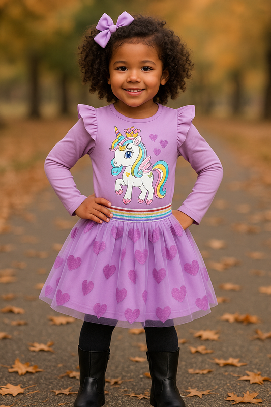 Unicorn Dreams Ruffle Top & Heart Tulle Skirt Set