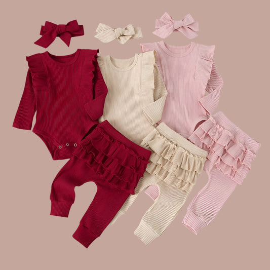 Ruffle Ribbed Lounge Set (3-Piece)