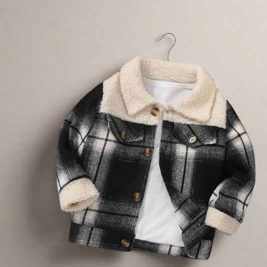 Cozy Plaid Sherpa Jacket – Fall/Winter Kids Outerwear