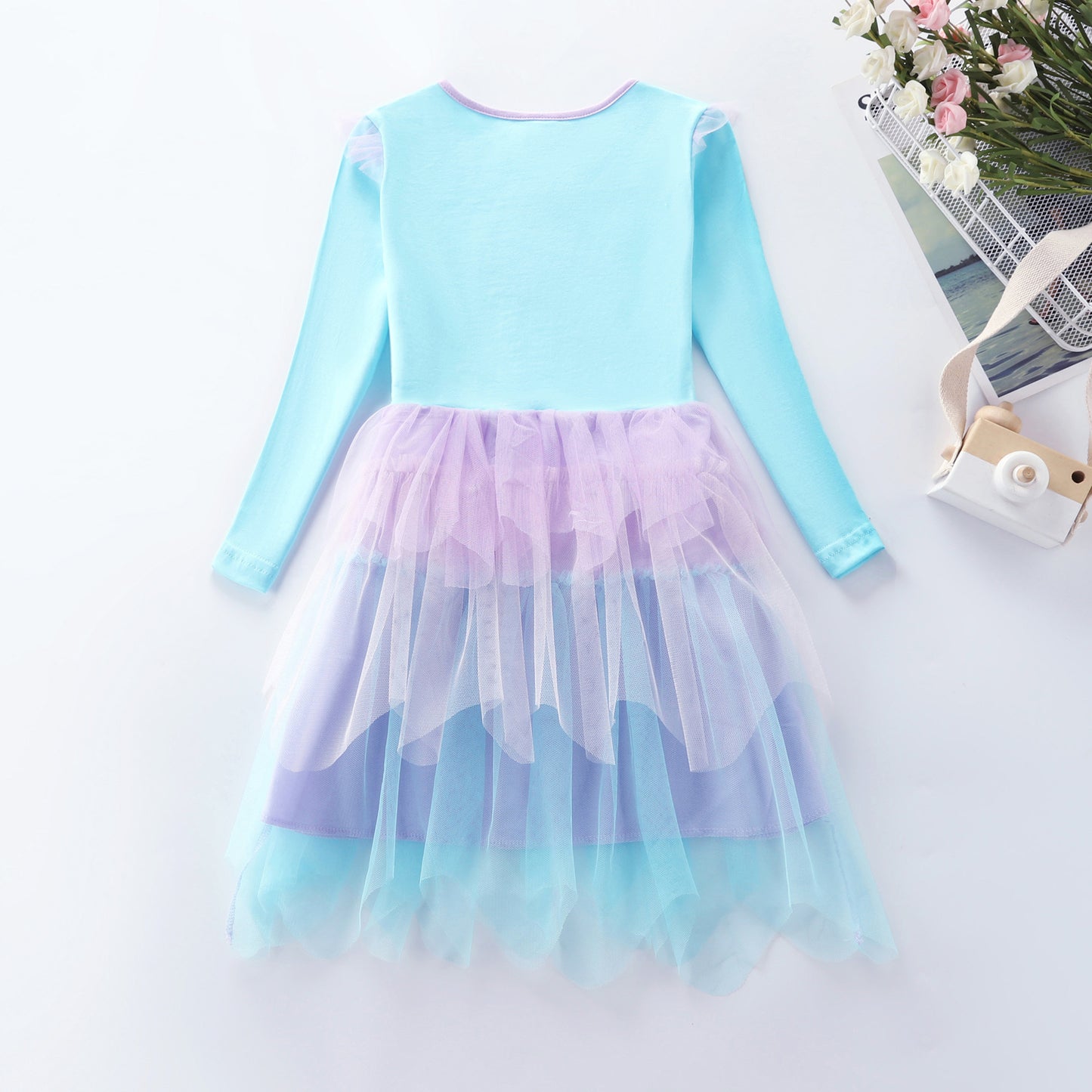 Butterfly Sparkle Tulle Dress – Long Sleeve Princess Party Dress for Girls