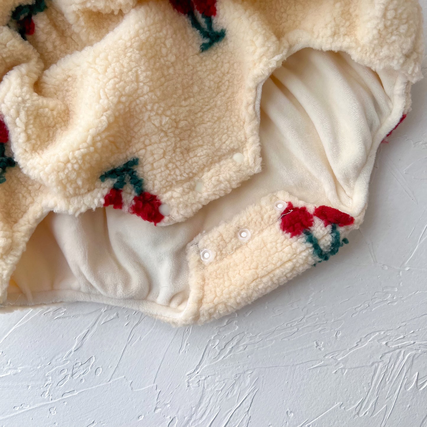 Cherry Puff Romper – Fleece Winter One-Piece