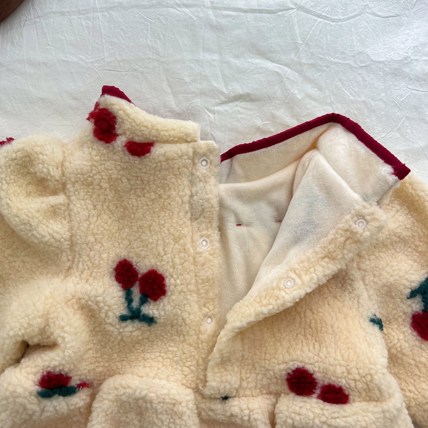 Cherry Puff Romper – Fleece Winter One-Piece