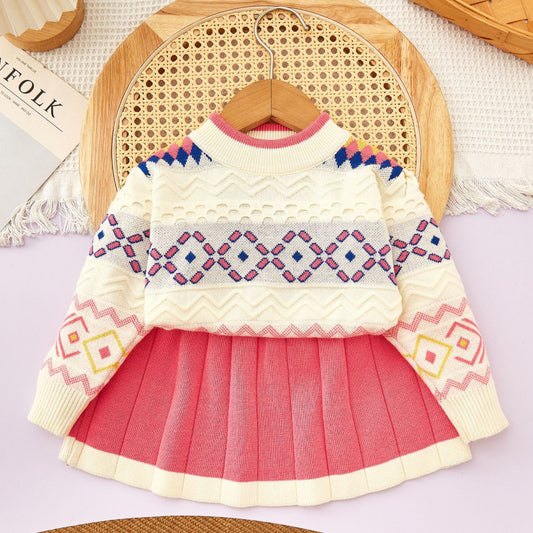 Cozy Knit Sweater & Pleated Skirt Set – Winter Wonderland Style