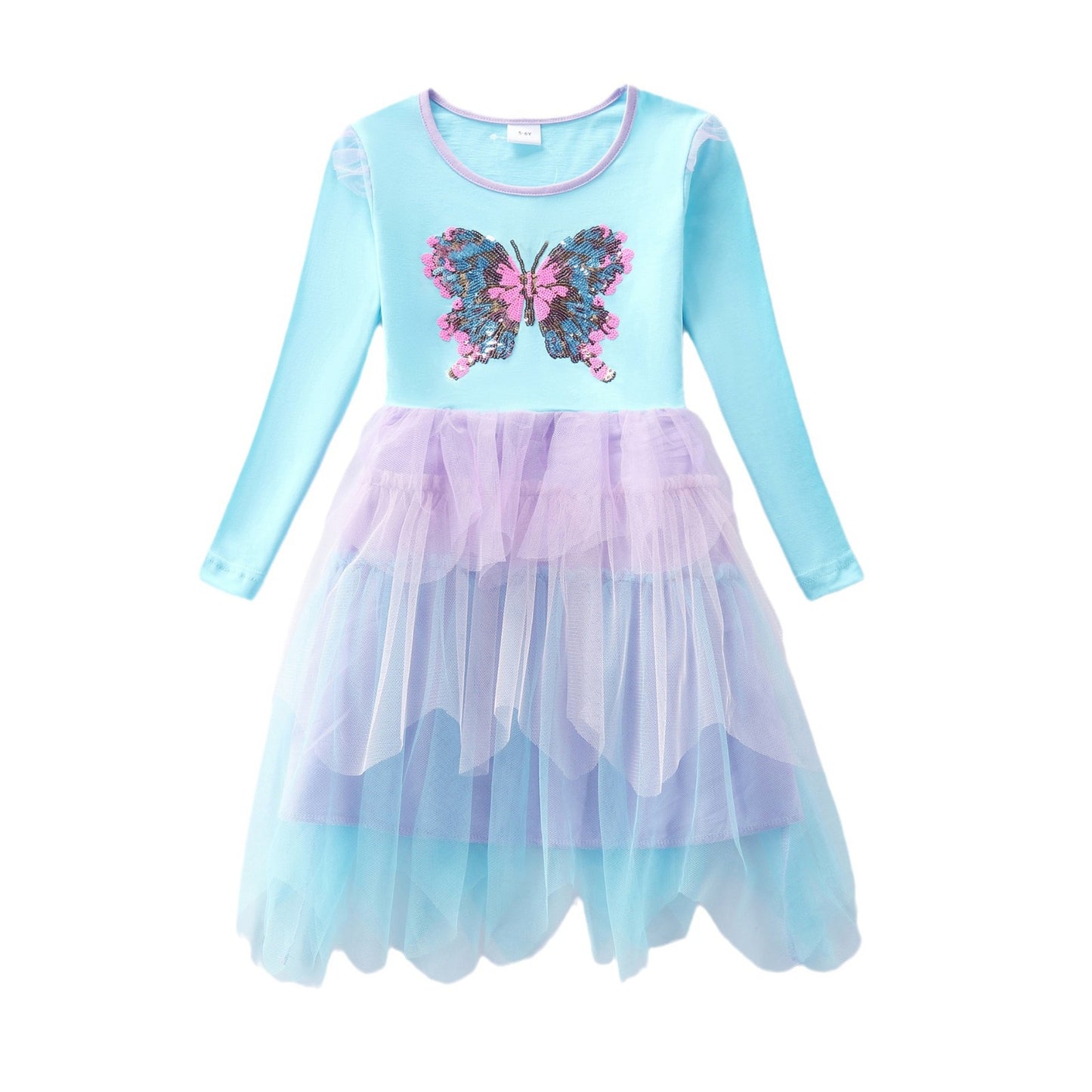 Butterfly Sparkle Tulle Dress – Long Sleeve Princess Party Dress for Girls