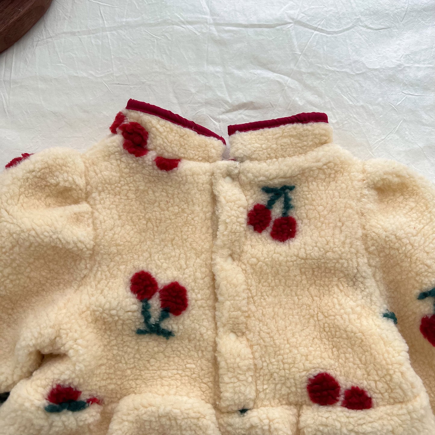 Cherry Puff Romper – Fleece Winter One-Piece