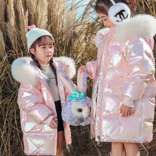 2022 girls' down jacket children's mid-length new western style Girls' children's clothing winter thickened coat