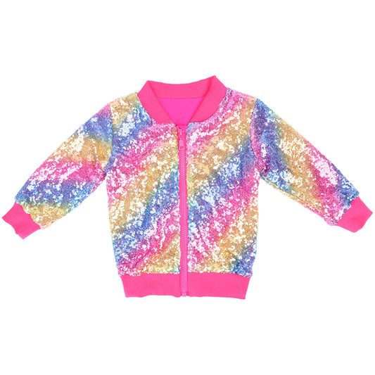 Girls Sequin Bomber Jacket – Sparkle Zip-Up
