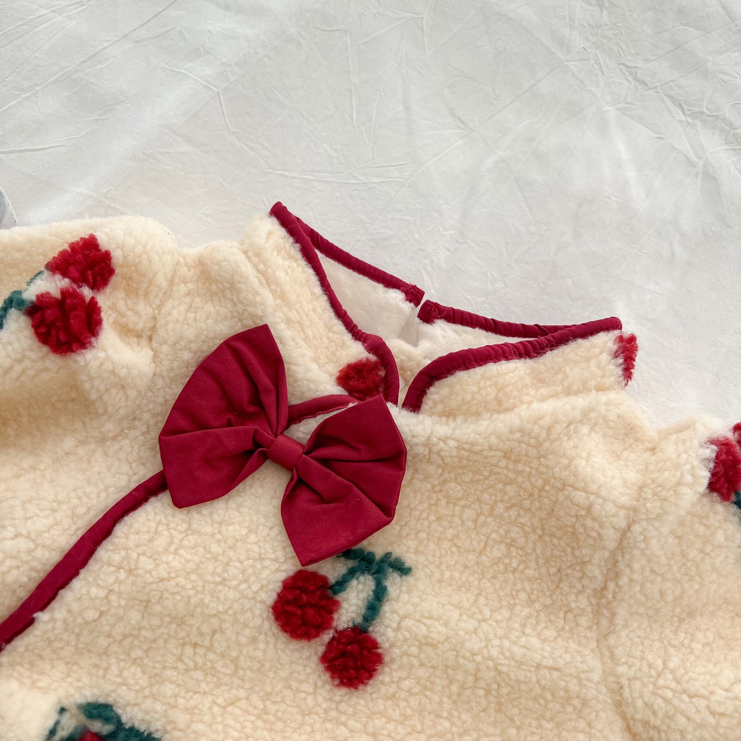 Cherry Puff Romper – Fleece Winter One-Piece