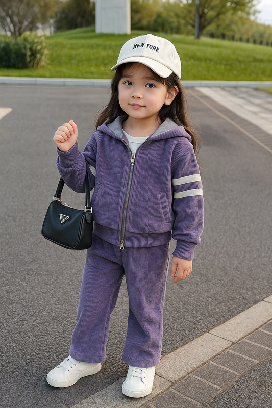 Kids Purple Corduroy Tracksuit